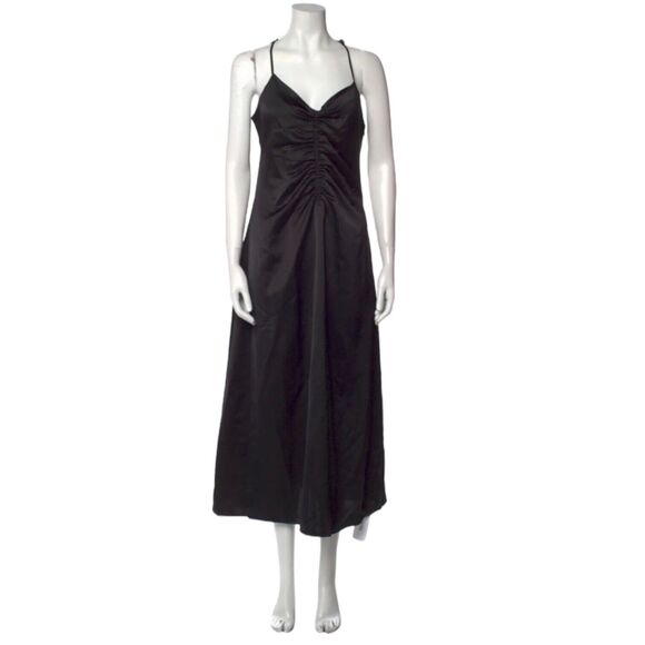 Jason Wu Black Satin Slip Dress L Midi Gown Cocktail Wedding Party Prom Glam NWT - Picture 1 of 14